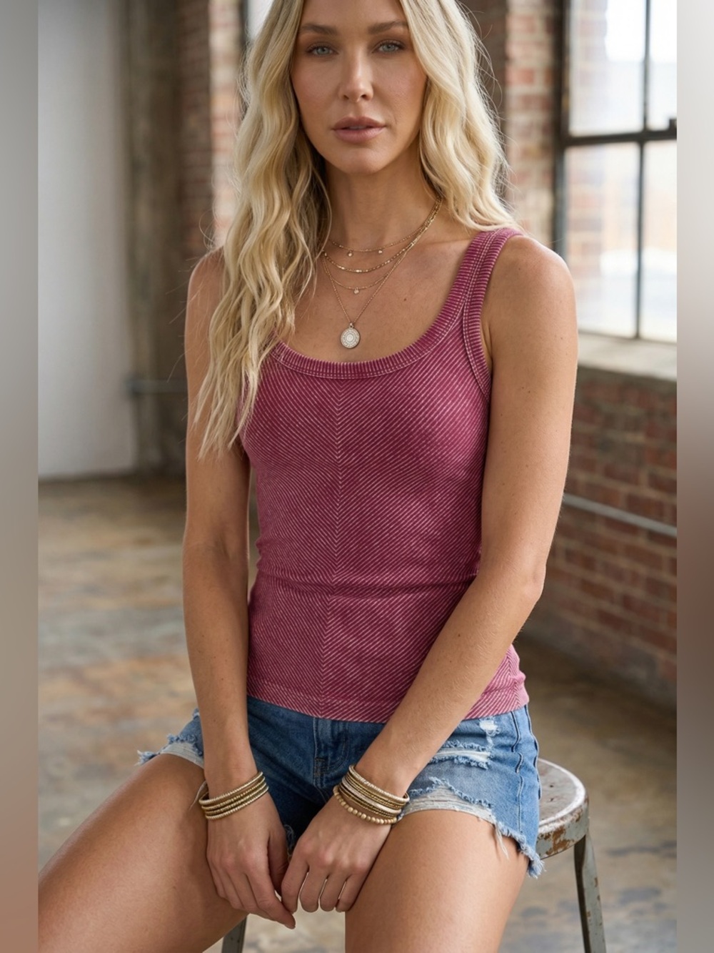 NWT Washed Chevron Ribbed Tank Top